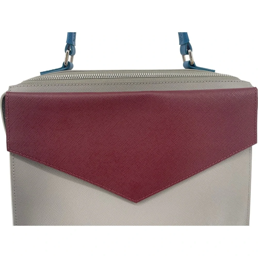 Lancaster Paris Colorblock Saffiano Leather Structured Satchel Bag grey burgundy